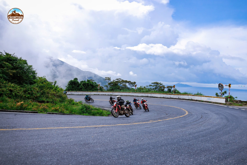 Hai Van Pass mountain road with sweeping views of the sea